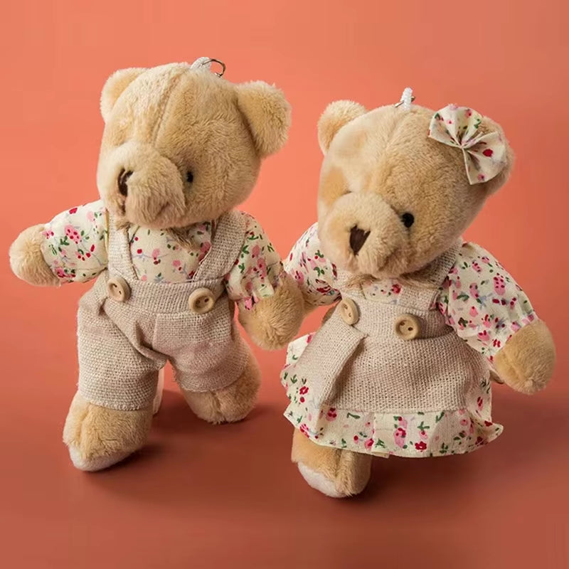 Cute Girls Country Style Linen Teddy Bear Keychain Women Rabbit Couple Keychain on Bag Car Trinket Female Wedding Party Toy Gift