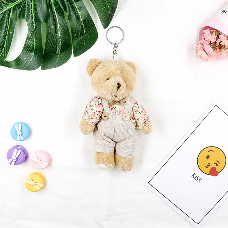 Cute Girls Country Style Linen Teddy Bear Keychain Women Rabbit Couple Keychain on Bag Car Trinket Female Wedding Party Toy Gift