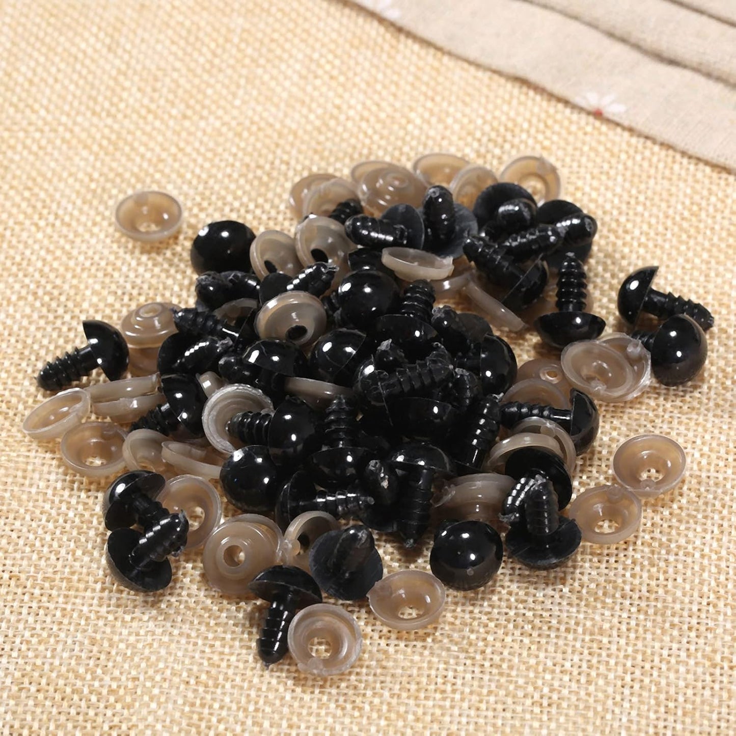 100Pcs Black Plastic Safety Eyes with Washers, Craft Eyes, for Crochet, Puppet, Plush, Stuffed Animals Making, 12Mm