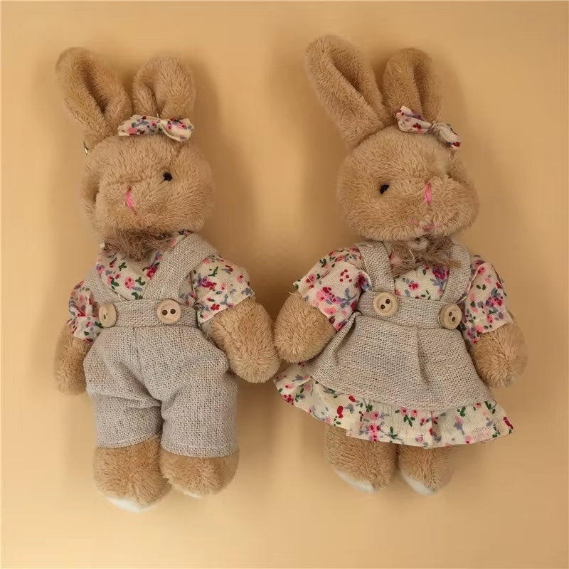 Cute Girls Country Style Linen Teddy Bear Keychain Women Rabbit Couple Keychain on Bag Car Trinket Female Wedding Party Toy Gift