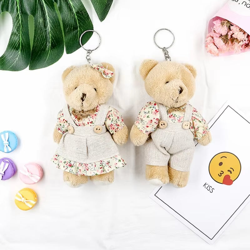 Cute Girls Country Style Linen Teddy Bear Keychain Women Rabbit Couple Keychain on Bag Car Trinket Female Wedding Party Toy Gift