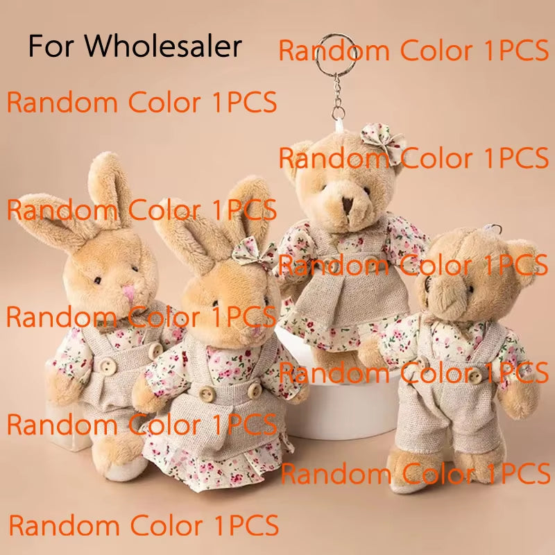 Cute Girls Country Style Linen Teddy Bear Keychain Women Rabbit Couple Keychain on Bag Car Trinket Female Wedding Party Toy Gift