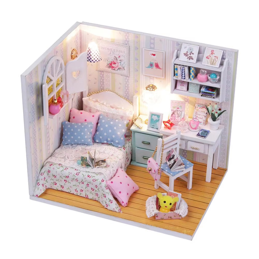 Wooden Miniature Doll House Furniture Children Adult Villa Model Building Kits for Children Gift 3D Wooden Craft Dollhouse Toy