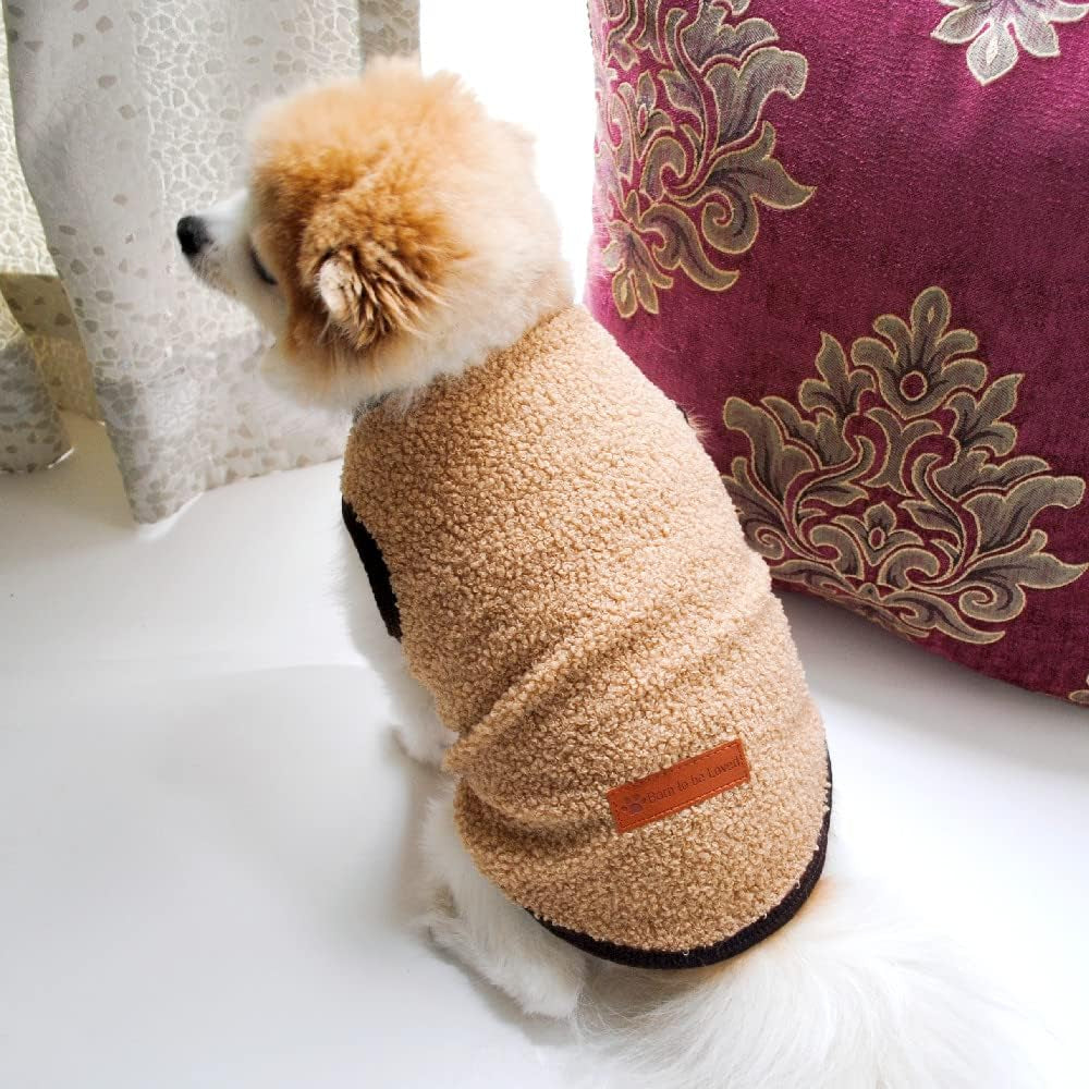 Small Dog Sweater Vest, Winter Cold Weather Warm Pullover Fleece Dog Jacket Sleeveless Puppy Clothes Fleece Coat for Chihuahua Poodle Teddy… (Large, Khaki)