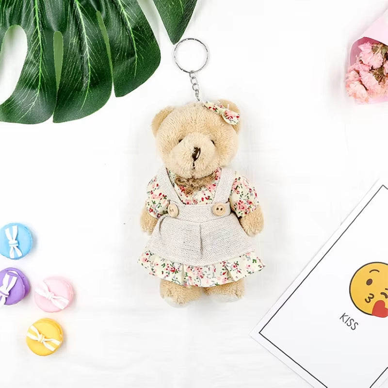 Cute Girls Country Style Linen Teddy Bear Keychain Women Rabbit Couple Keychain on Bag Car Trinket Female Wedding Party Toy Gift