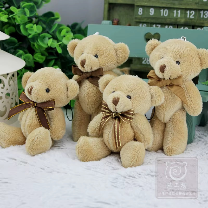 Hot Sale 12 Pcs/Lot Bow Tie 12 Cm Mini Bear Dolls Plush Stuffed Toys,Girls Birthday Gift Small Pendant,Stuffed Plush Animals